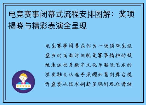 电竞赛事闭幕式流程安排图解：奖项揭晓与精彩表演全呈现